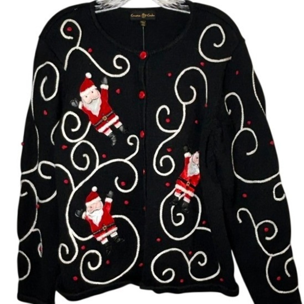 NWT Dancing Santas Holiday Christmas Button Up Embroidered Cardigan Sweater XXL